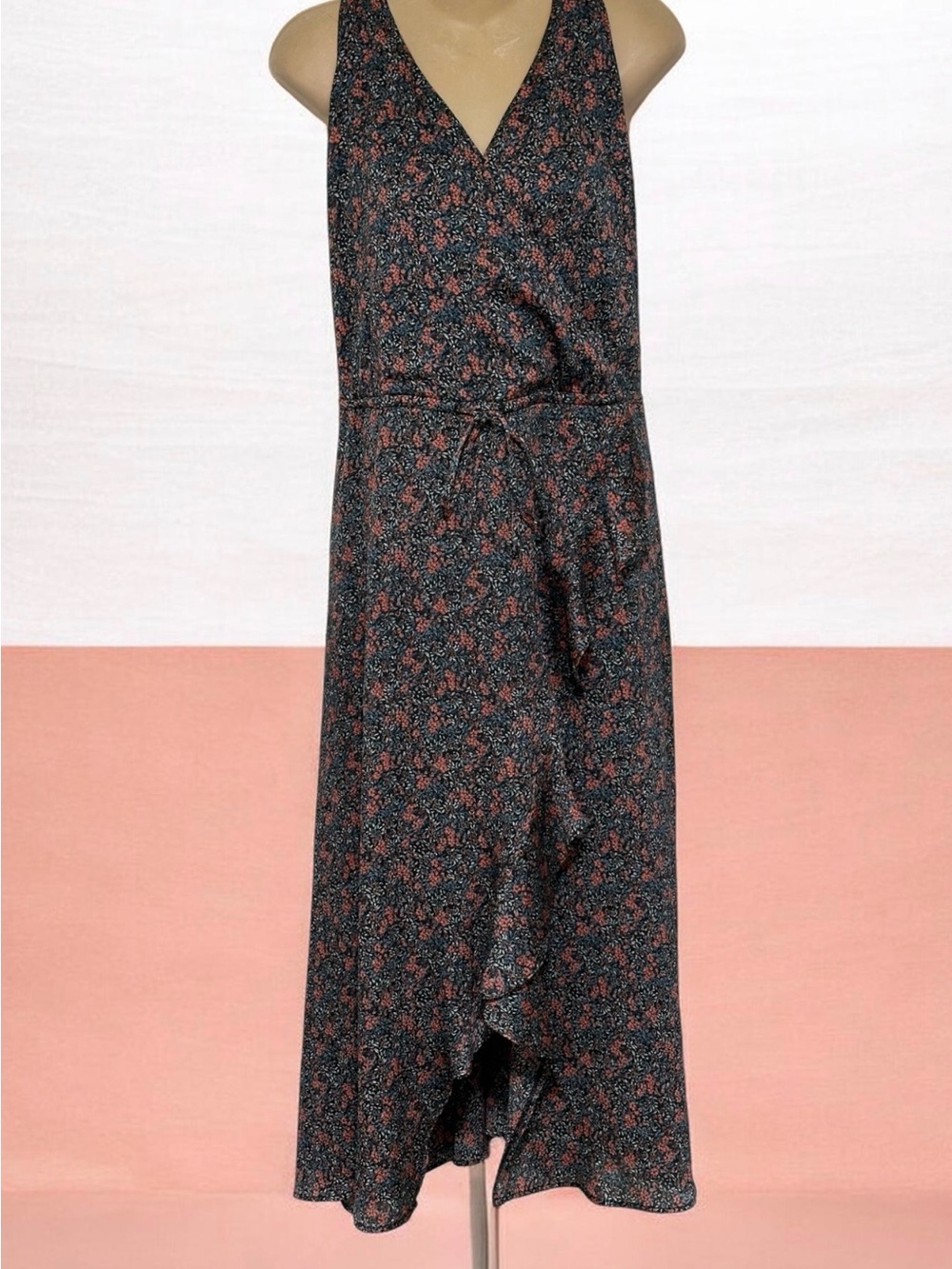 Avec Les Filles V-Neck Dress with Coral Floral Print